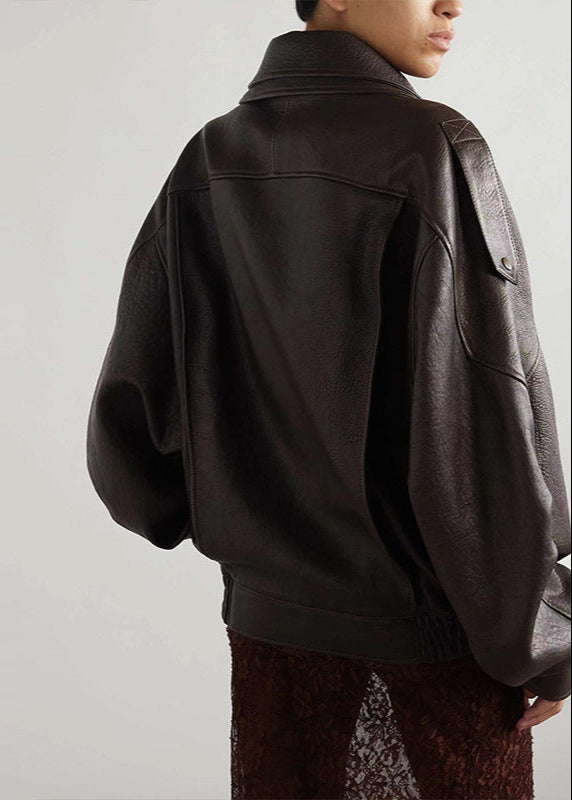 Sarah | Women’s Belted Oversized Leather Bomber Jacket