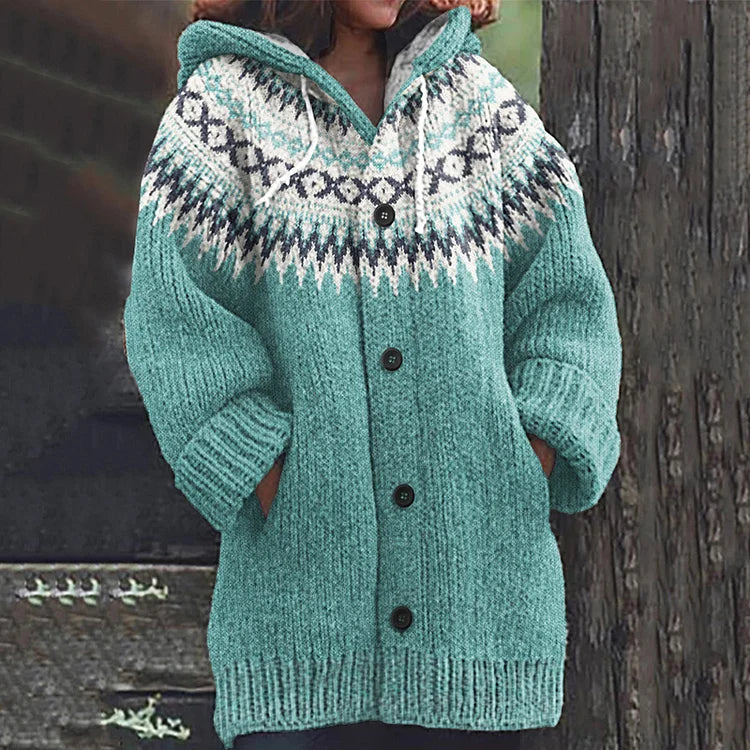 Lily | Women Fair Isle Hooded Knit Cardigan