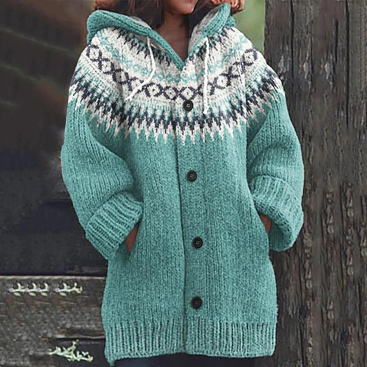 Lily | Women Fair Isle Hooded Knit Cardigan