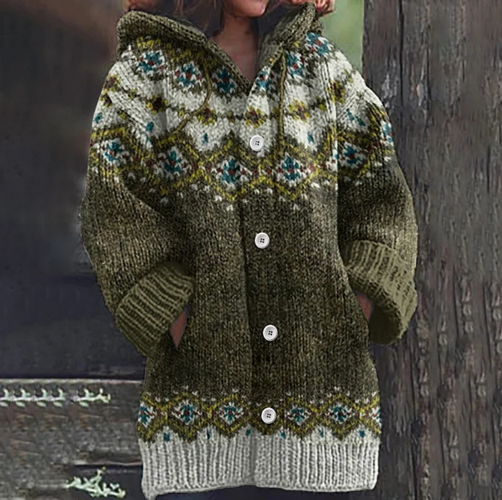 Lily | Women Fair Isle Hooded Knit Cardigan