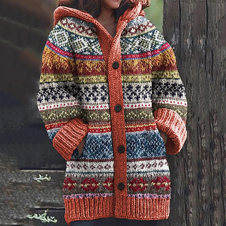 Lily | Women Fair Isle Hooded Knit Cardigan