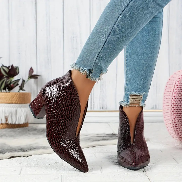 Natalie | Women's Stylish Reptile-Textured Ankle Boots
