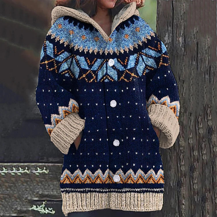 Lily | Women Fair Isle Hooded Knit Cardigan