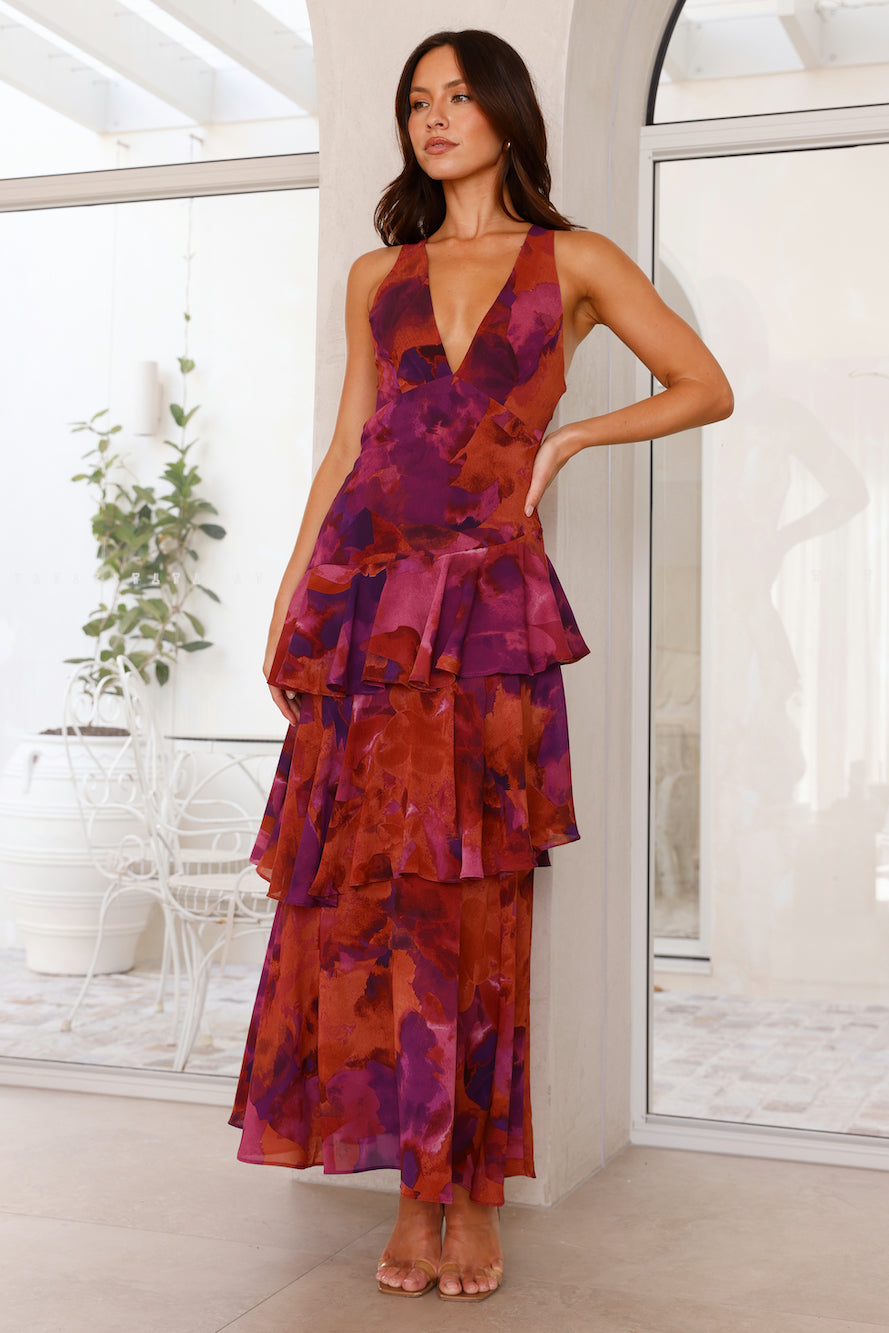 Maria | Women’s Elegant Floral Tiered Maxi Dress