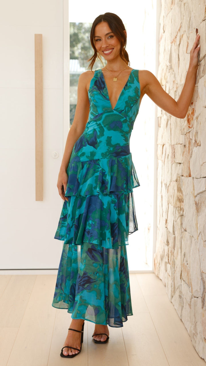 Maria | Women’s Elegant Floral Tiered Maxi Dress