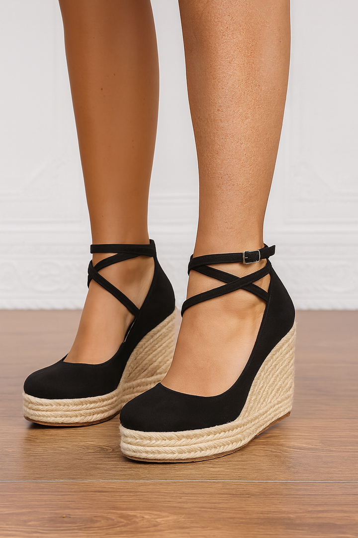 Caroline | Women’s Spring Cross Strap Wedge Platform Heels