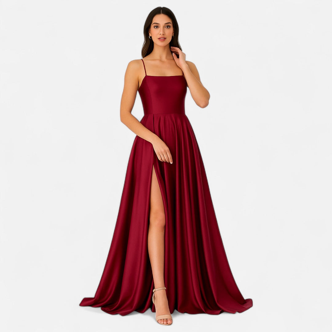 Gabrielle | Women’s Modern Fit Satin Slit  Maxi Dress