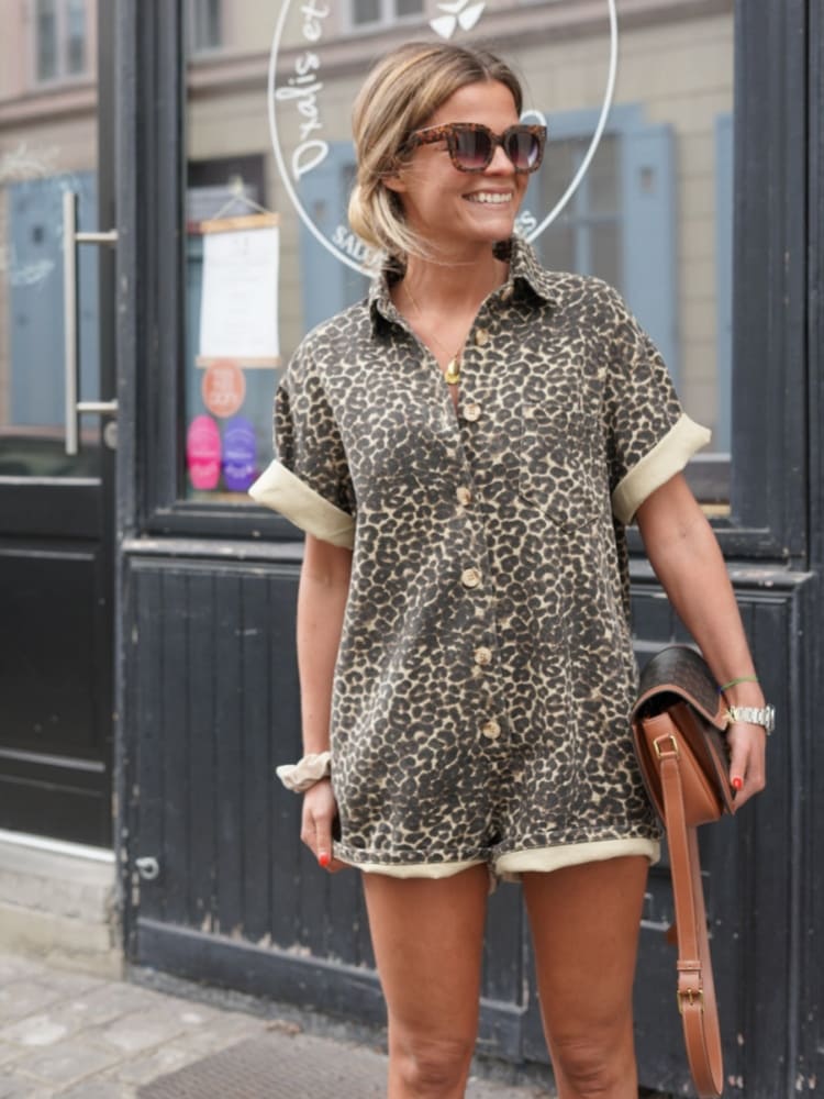 Camille | Leopard Print Casual Shirt Romper