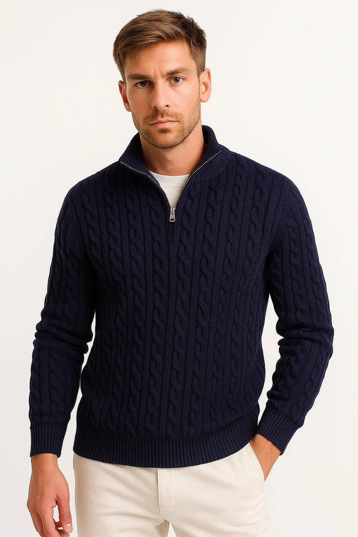Joshua | Men’s Spring Zip-Neck Cable Knit Sweater
