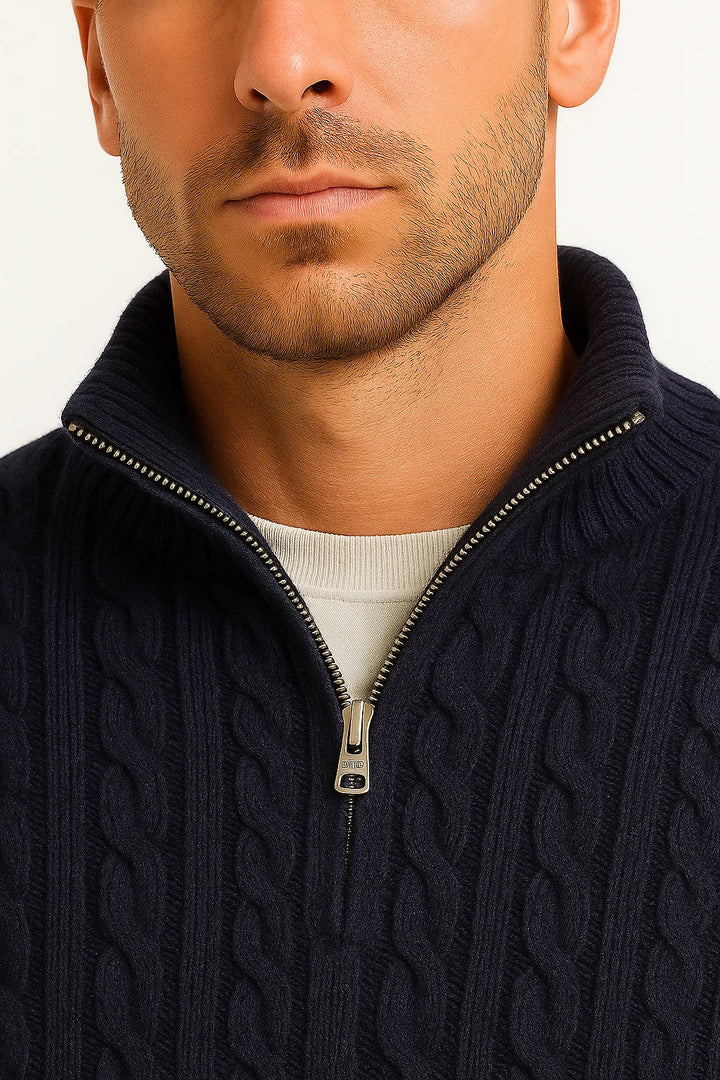 Joshua | Men’s Spring Zip-Neck Cable Knit Sweater