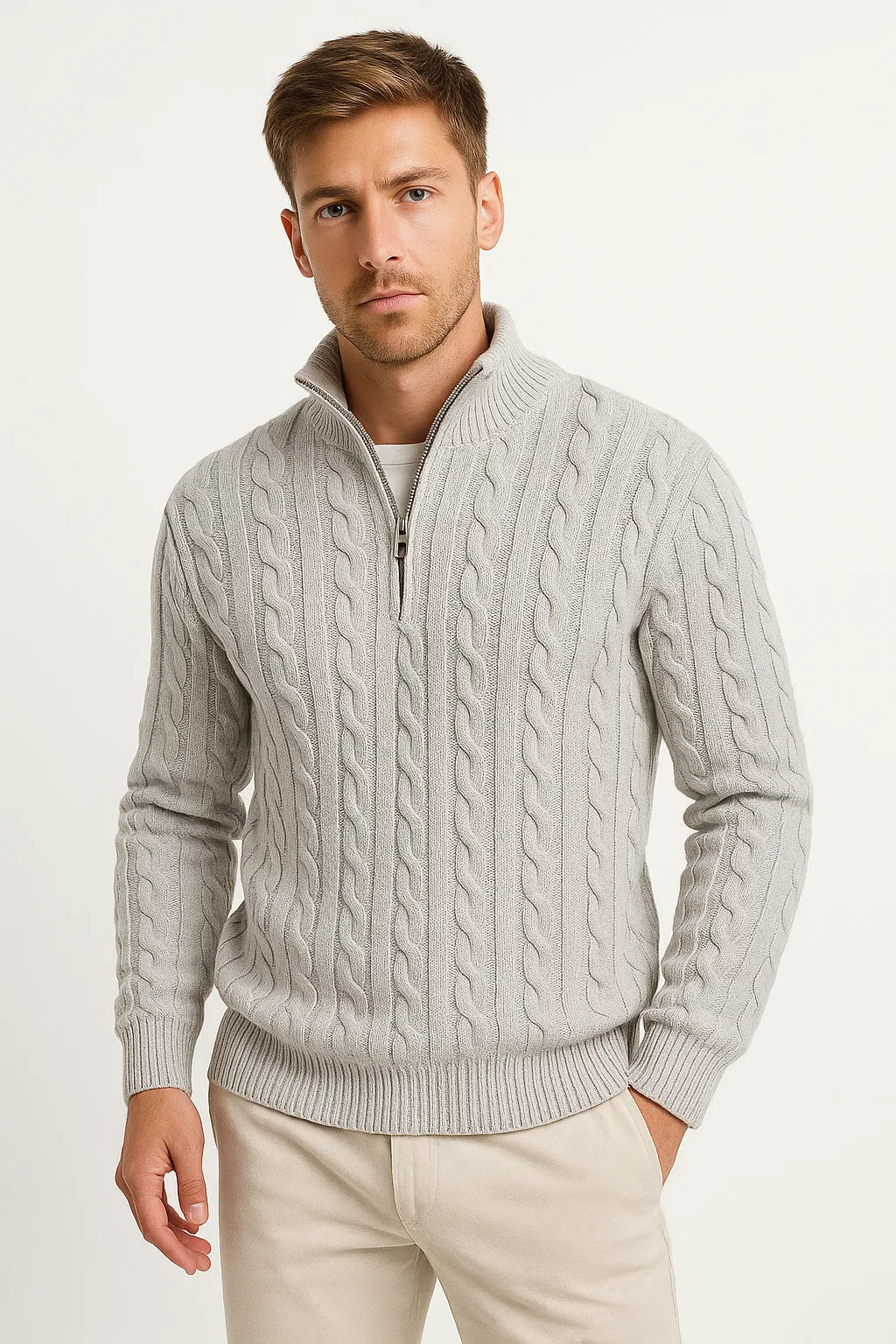 Joshua | Men’s Spring Zip-Neck Cable Knit Sweater
