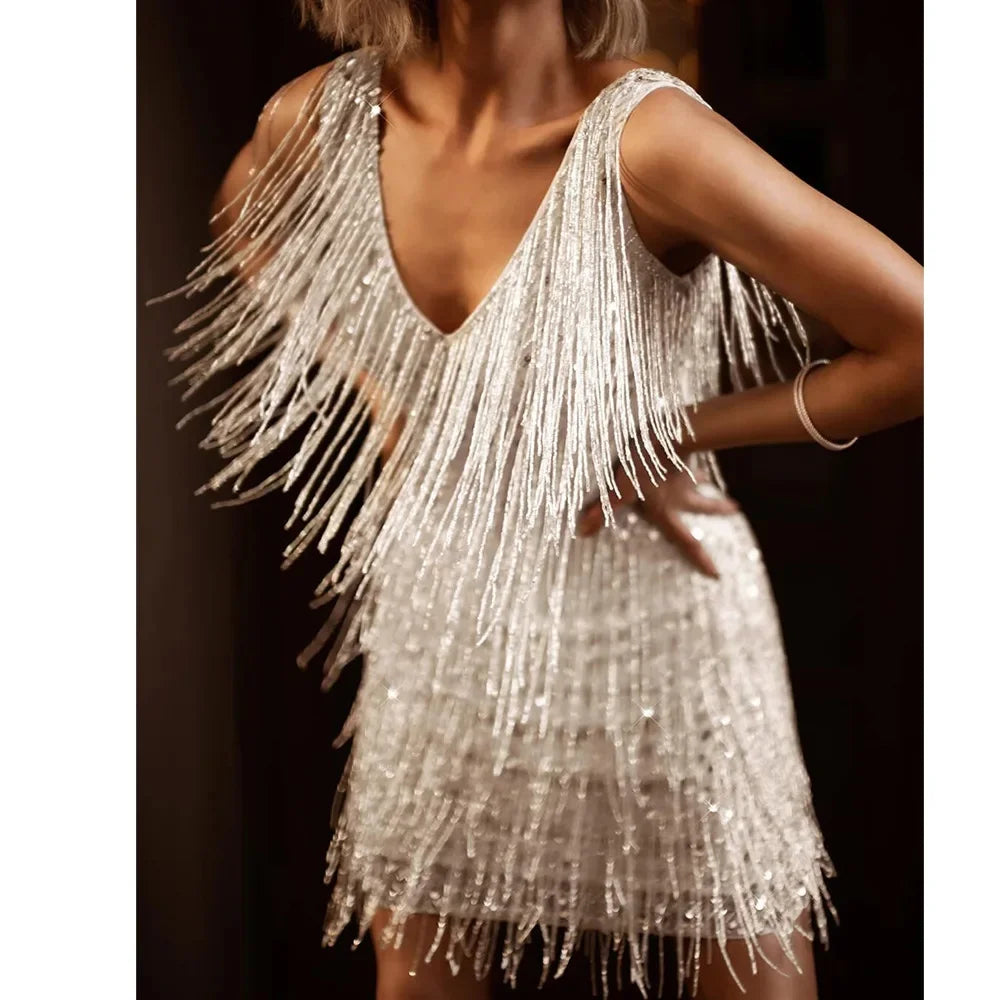 Kimberly | Women’s Cocktail Dress with Fringe Feathers