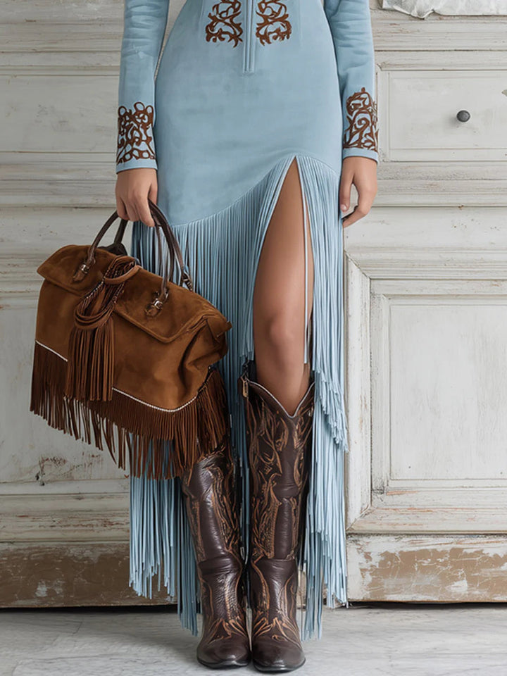 Emily | Women Long Sleeve Fringe Maxi Dress