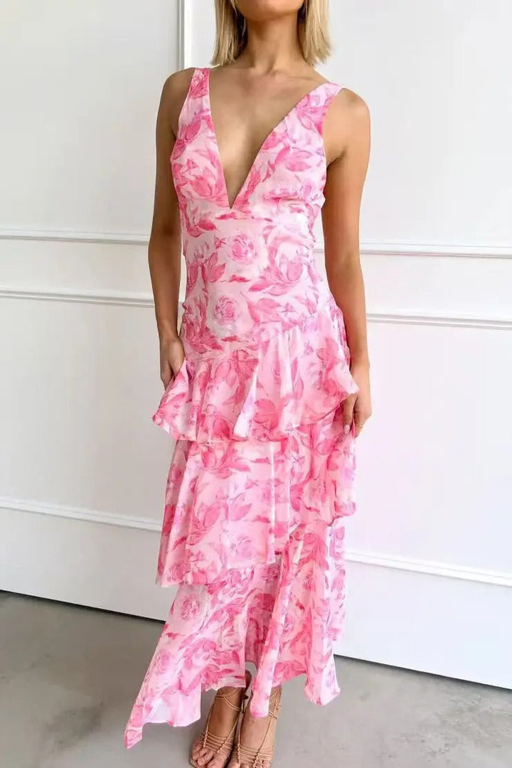 Maria | Women’s Elegant Floral Tiered Maxi Dress