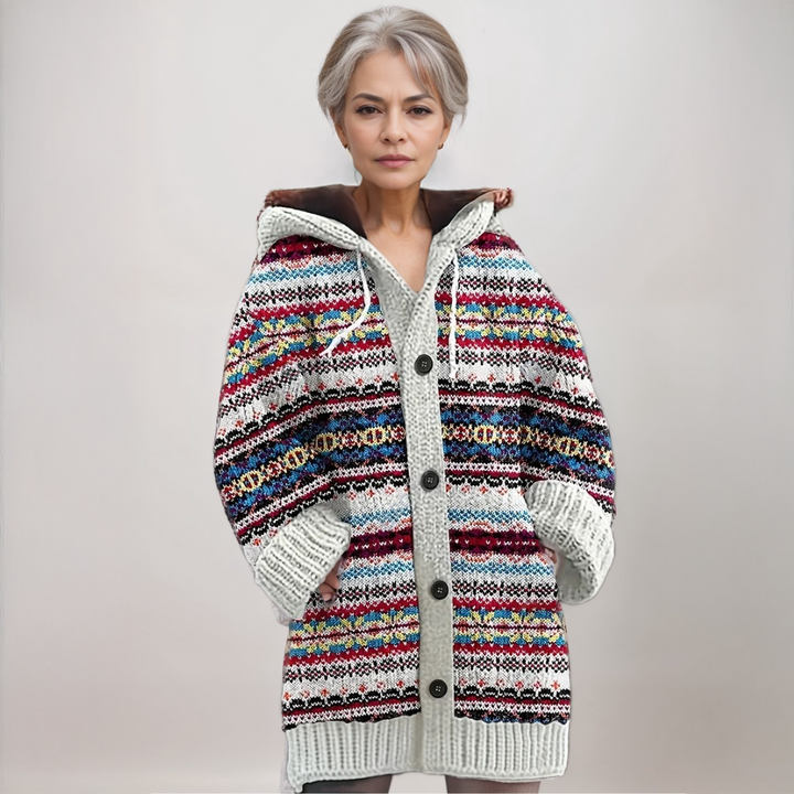 Lily | Women Fair Isle Hooded Knit Cardigan